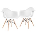 Ver imagem 1 de KIT - 2 x cadeiras Charles Eames Eiffel DAW com braços - Base de madeira clara - Branco