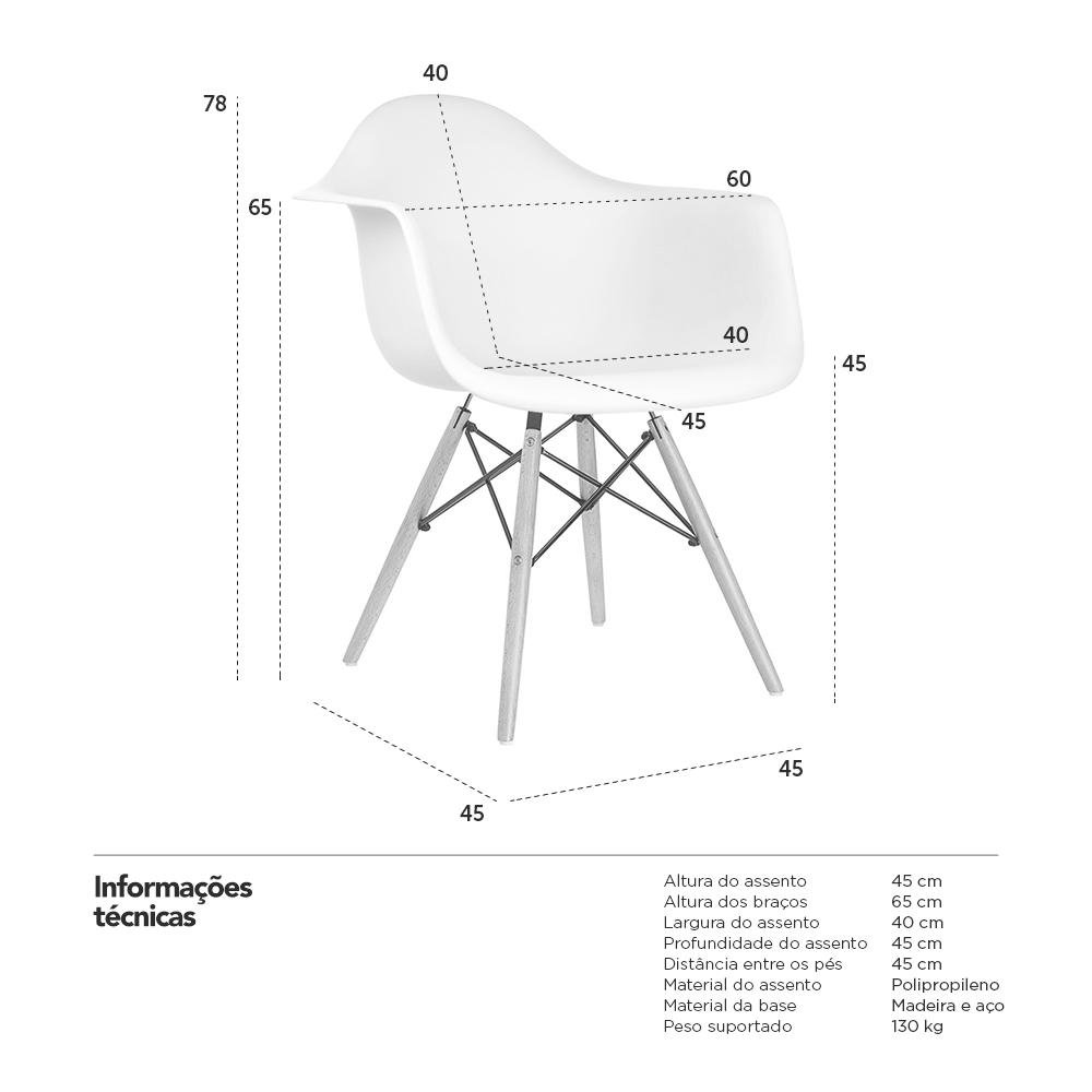 KIT - 2 x cadeiras Charles Eames Eiffel DAW com braços - Base de madeira clara - Branco - 7