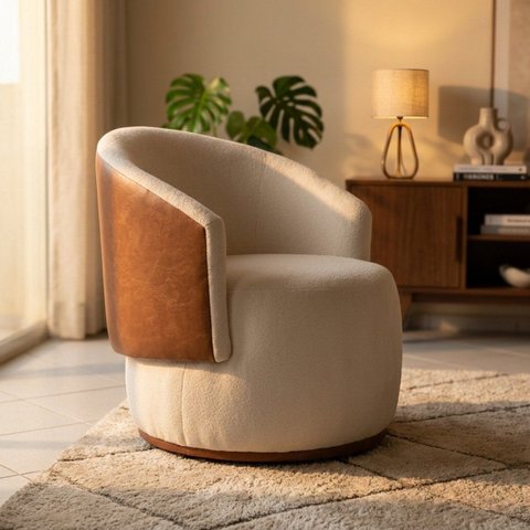 Poltrona Orgânica Redonda para Sala Quarto Recepção Liz Confortável Elegante Bouclê Courino Premiun