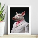 Ver imagem 1 de Quadro Decorativo Porco Elegante 24x18cm - com Vidro:madeira Preta