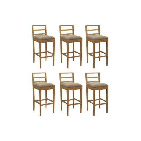 Kit 6 Banquetas Sala Jantar Sofia 1bmm006ca Premium Madeira Maciça 6 Un Carvalho/boucle Bege Fendi