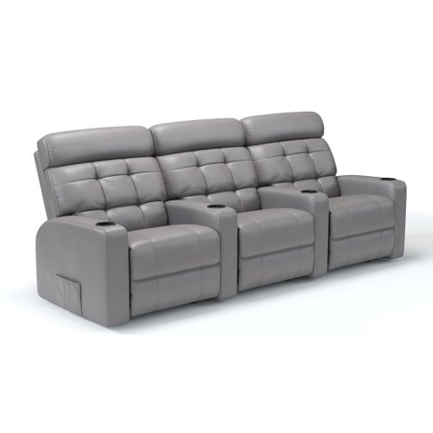 Sofá 3 Lugares Reclinável Elétrico em Corino Importado Cor Cinza Linha Cinema