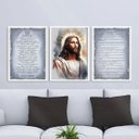Ver imagem 1 de Kit 3 Quadros Jesus Aquarela - Salmos 33x24cm:moldura Branca