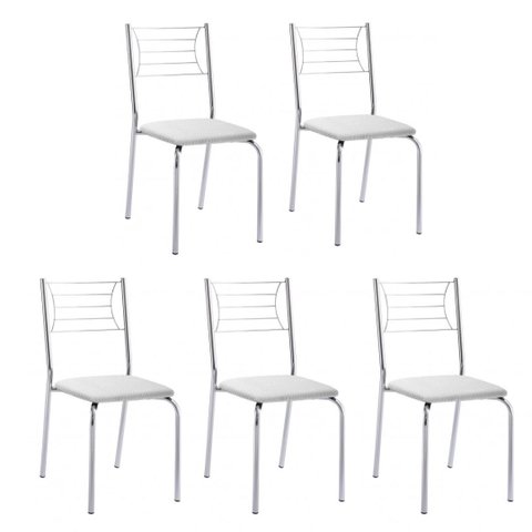 Kit 5 Cadeiras Nanda cromada para cozinha ou espaço gourmet-Assento corino branco GAT MAGAZINE
