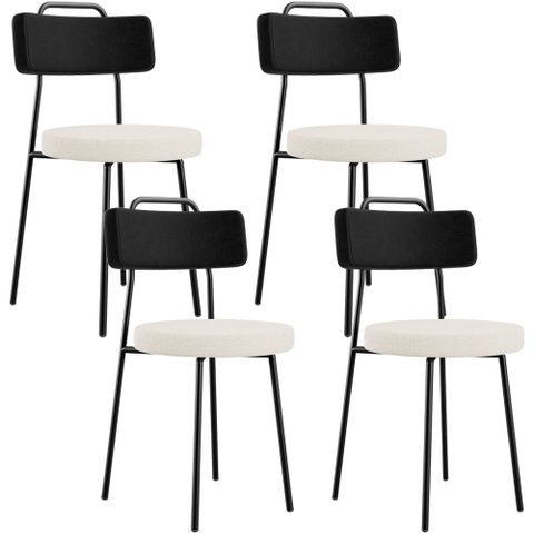 Kit 04 Cadeiras Decorativa Estofada Sala De Jantar Barcelona L02 Couríssimo Preto Linho Cru - Lyam L