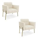 Ver imagem 2 de Poltrona Sala Decorativa Kit 2 Elisa Pé Aço Lateral Dourado Cotelê Ext/veludo Bege D03 - D’Rossi