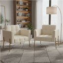 Ver imagem 1 de Poltrona Sala Decorativa Kit 2 Elisa Pé Aço Lateral Dourado Cotelê Ext/veludo Bege D03 - D’Rossi