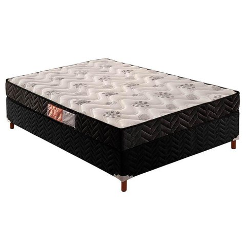 Cama Box Casal: Colchão Espuma Paropas D33 Pasquale + Base CRC Suede Black(138x188)