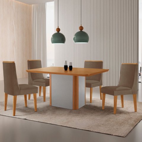 Mesa de Jantar Isadora 120cm Tampo Canto Copo Mdf Laminado com 4 Cadeiras Lisboa