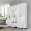 Ver imagem 1 de Guarda Roupa Armário Roupeiro Casal MDF 6 Portas 3 Gavetas 8 Prateleiras 4 Espelhos Quarto Branco