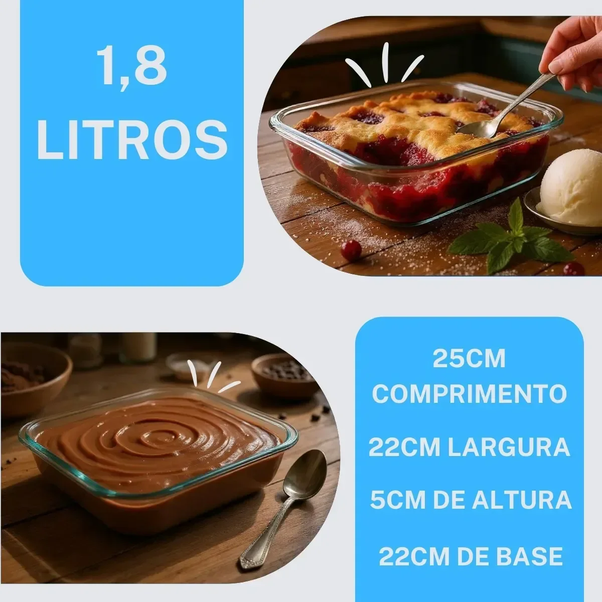 Assadeira Refratária Vidro Borossilicato 1,8l Quadrada - 5