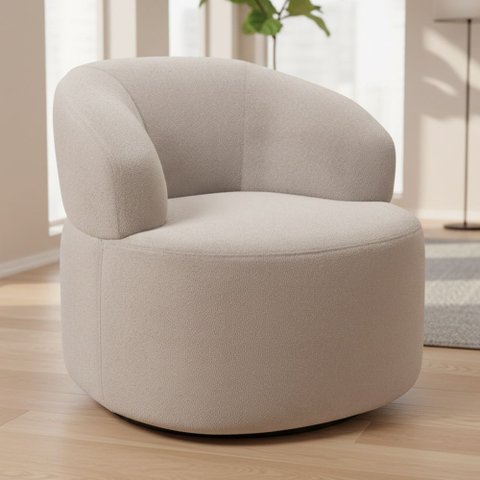 Poltrona Giratória Orgânica para Sala de Estar Living Helena L02 Bouclê Creme - Lyam Decor