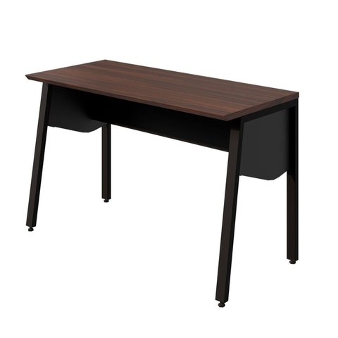 Escrivaninha Escritório com 120cm Industrial Tampo Chanfrado e Pés Metal F5 Office Executive Louro e Preto Marrom