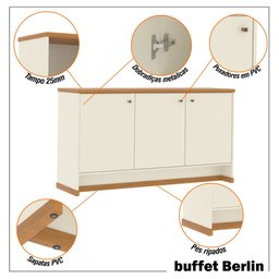 Kit Sala Jantar e Estar Aparador 3 Portas e Livreiro Berlin - Vianossa - 8