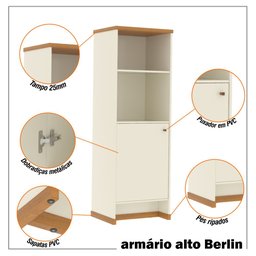 Kit Sala Jantar e Estar Aparador 3 Portas e Livreiro Berlin - Vianossa - 9