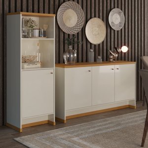 Kit Sala Jantar e Estar Aparador 3 Portas e Livreiro Berlin - Vianossa