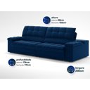 Ver imagem 3 de Sofá com Porta Copos e Carregador Usb Ret Rec Luke 2,30m Veludocristal Azul Marinho - Netsofas