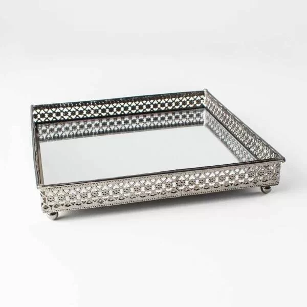 Bandeja Quadrada Espelhada Decorativa Luxo Metal Cor Ferro 17x17cm Kv0078 - 3