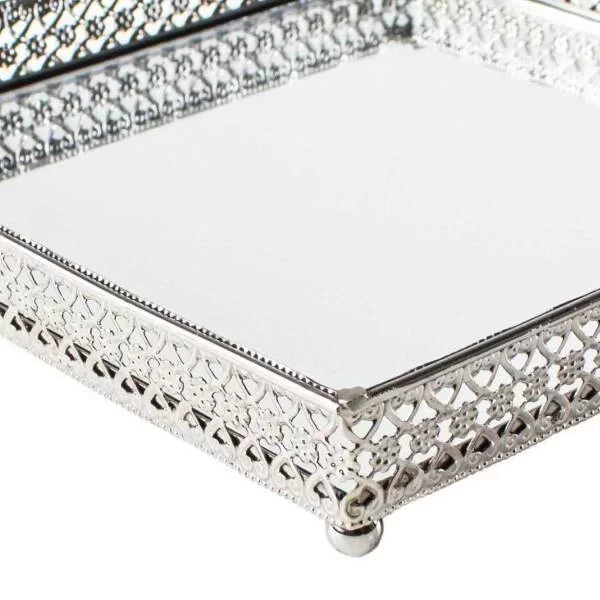 Bandeja Quadrada Espelhada Decorativa Luxo Metal Cor Ferro 17x17cm Kv0078 - 4
