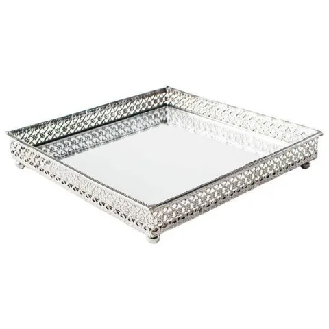 Bandeja Quadrada Espelhada Decorativa Luxo Metal Cor Ferro 17x17cm Kv0078