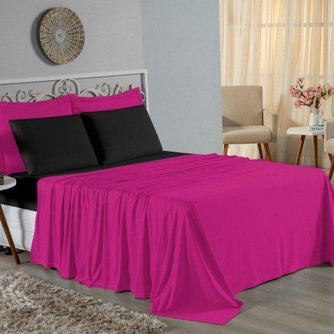 Jogo de Cama King Nobre 4 Peças Lençol com Elástico de 30cm de Altura Malha 100% Algodão - Pink
