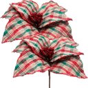 Ver imagem 1 de Kit 10 Flores Artificiais Xadrez Gliter Artesanal Natal 30cm