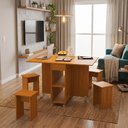 Ver imagem 4 de Mesa Dobrável Jade com 4 Bancos Rodízios Nichos Multiuso para Cozinha Compacta Gourmet - Nature