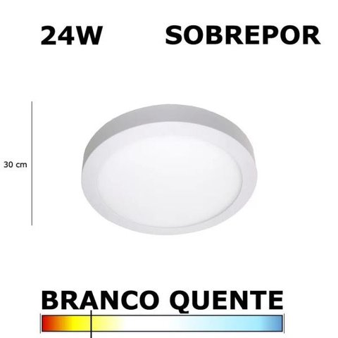 Painel Plafon LED 24W 30cm Sobrepor Redondo 3000K Dl093Ww Bella