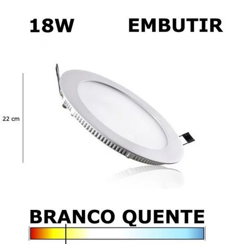Painel Plafon Led 18w 22cm Embutir Redondo 3000k Evoled