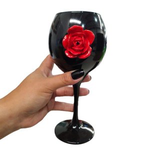 Taça Pomba Gira Negra Rosa Vermelha 20 cm Vidro 400 ml