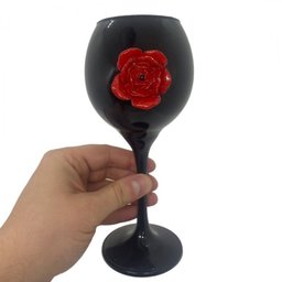 Taça Pomba Gira Negra Rosa Vermelha 20 cm Vidro 400 ml - 3