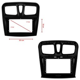 Moldura Painel Central Multimidia 9 Polegadas Sandero e Logan 2015 À 2024 Preta Som - 2