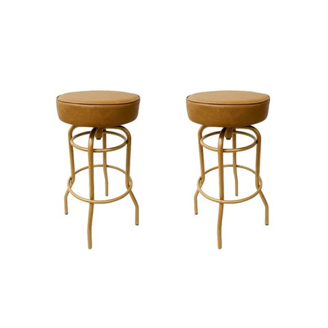 Combo 2 Banquetas Alta Bar Giratória Cor Dourado Fosco Assento Cor Caramelo Confortável Poltronas do