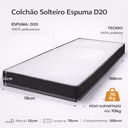 Ver imagem 2 de Colchão Solteiro Espuma D20 Bordado 188x78x12cm Antialérgico