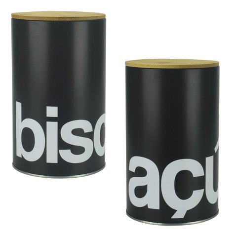 Kit 2 Latas Metal Porta Mantimentos Biscoito e Açúcar