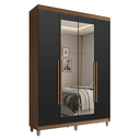 Ver imagem 3 de Guarda-Roupa Solteiro com Pés 4 Portas Batentes com Espelho Rustic/Preto/Rustic Venus Madesa