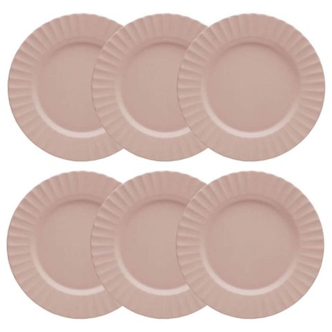 Jogo 6 Pratos Rasos 27cm Bege Melamina Resistente Lyor Gerbera Mesa Posta Restaurante Buffet