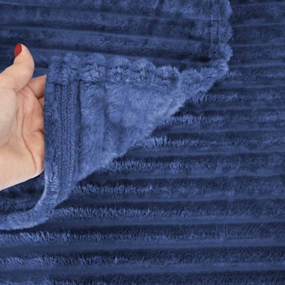 Cobertor Manta Microfibra Canelada Solteiro (Toque Aveludado) - Azul Marinho - 3