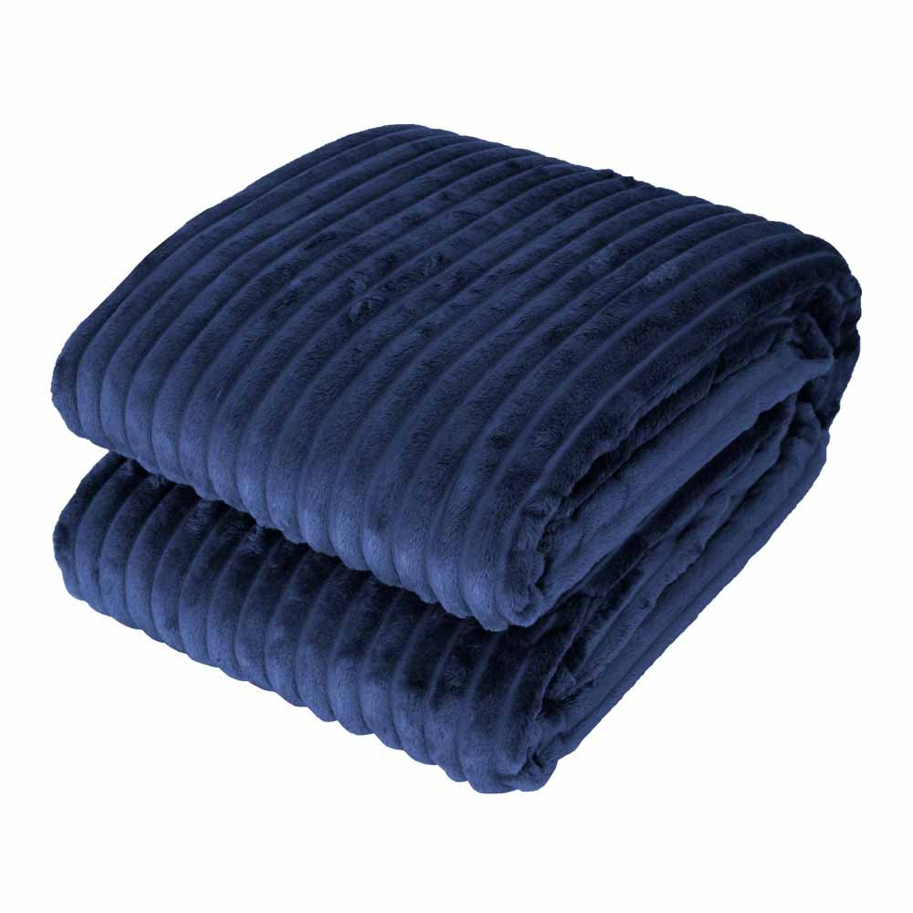Cobertor Manta Microfibra Canelada Solteiro (Toque Aveludado) - Azul Marinho - 2