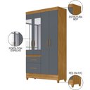 Ver imagem 3 de Guarda Roupa Solteiro com Espelho 4 Portas 2 Gavetas Dalí M07 Freijó/cinza - Mpozenato