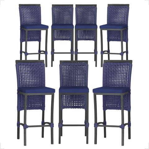 7 Banquetas em Alumínio Roma Preta Corda Náutica Tecido 10