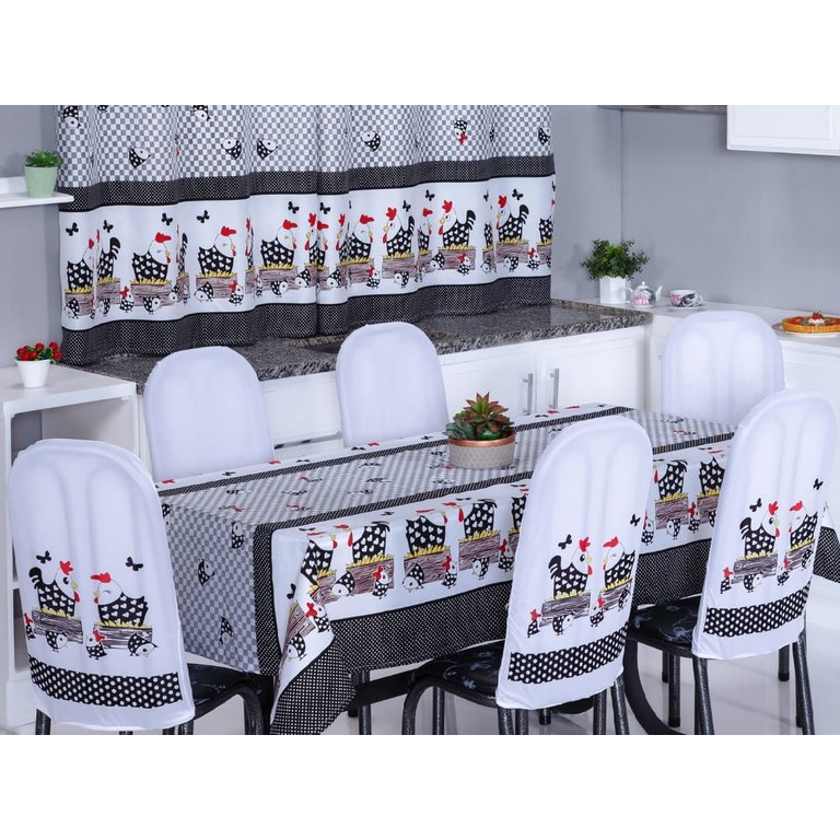 Kit 4 Capas Encosto de Cadeira de Ferro Tubular Cozinha e Jantar Malha Helanca com Elástico:Galinha 