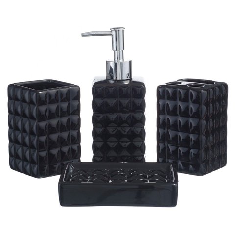 Conjunto Banheiro Lavabo Porta Sabonete Líquido 4 Peças 048c Pgb Preto