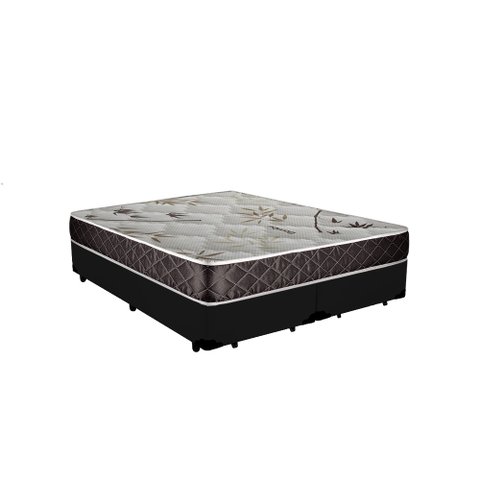 Cama Box Queen Colchão Gold Espuma D33 Acolchões + Box Sintético 60x158x198:Preto