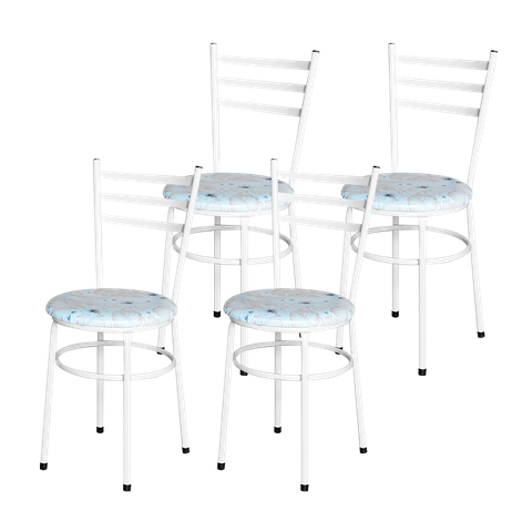 4 Cadeiras para Mesa Epoxi Branca Assento Floral:floral Areia
