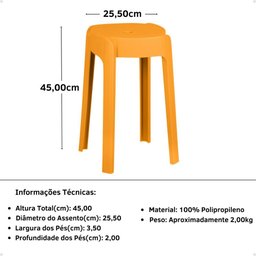 Kit 10 Banquetas Baixa Empilhável Nordica - Laranja - 6