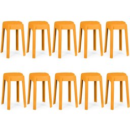 Kit 10 Banquetas Baixa Empilhável Nordica - Laranja - 1