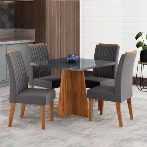 Conjunto para Sala de Jantar com 4 Cadeiras Absolut Yescasa Cinza/Mel