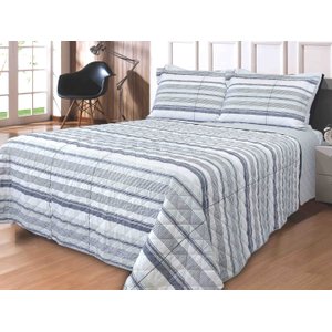Kit Colcha Cobre Leito King Size 100% Algodão 300 Fios Matelassê Listrado Macio 3 Peças