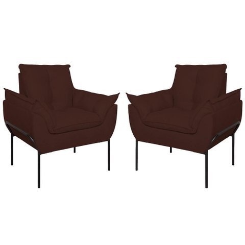 Kit 02 Poltronas Base Metal Preto Sala Quarto Balaqui Decor Cor:marrom